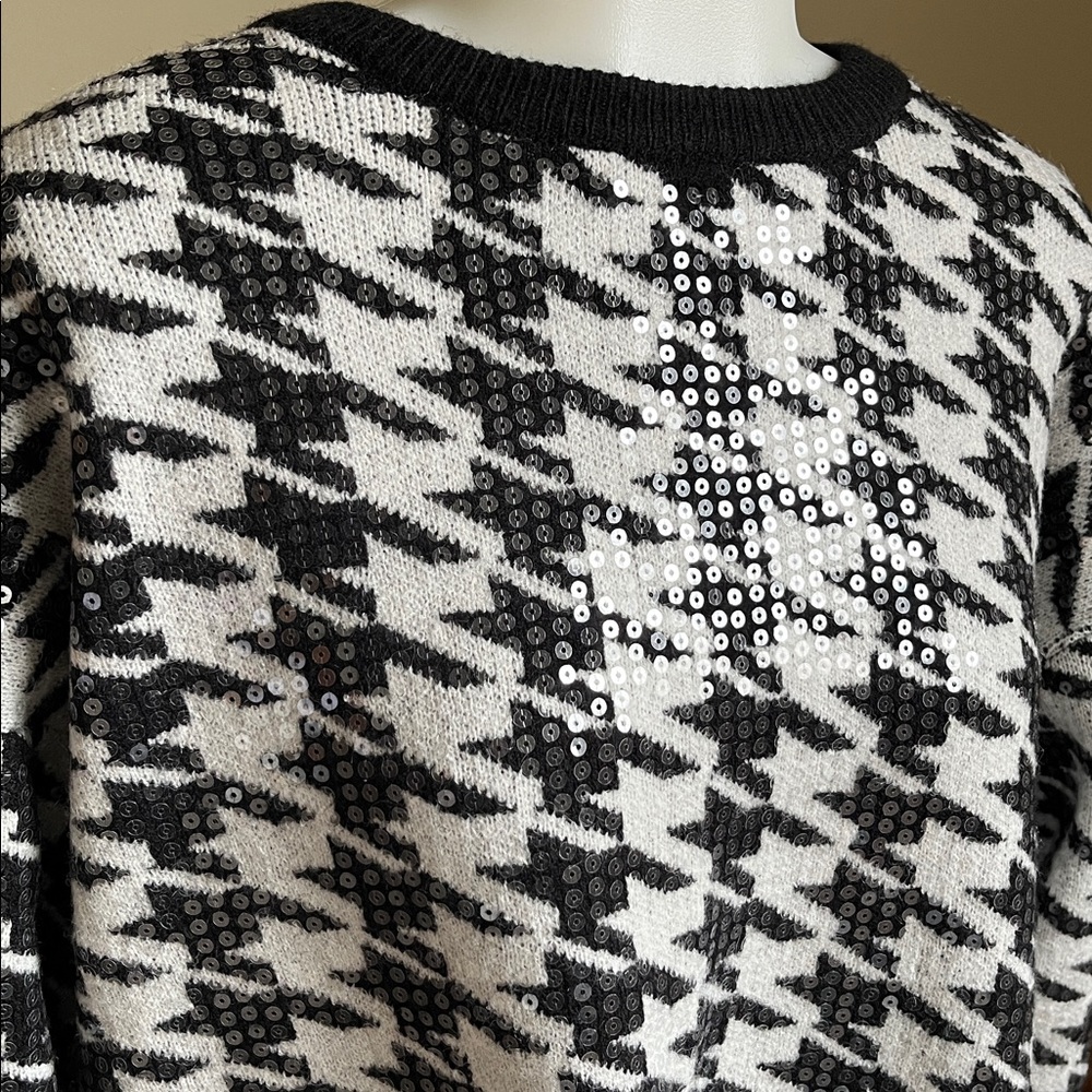 Sequin Front Houndstooth Sweater